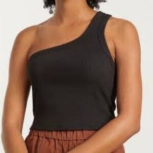 Everlane Tank Top Womens Crop Black The Ribbed One Shoulder Organic
